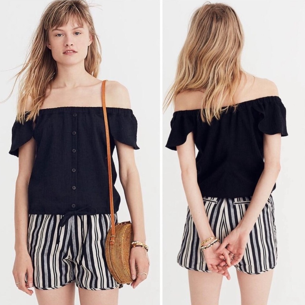 Madewell Black Off-Shoulder Button Front Top